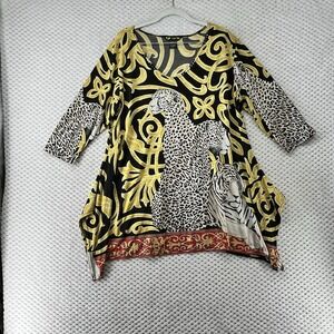 Valentina Tunic Top Animal Print Gold‎ Baroque Print 3/4 Sleeve Size M